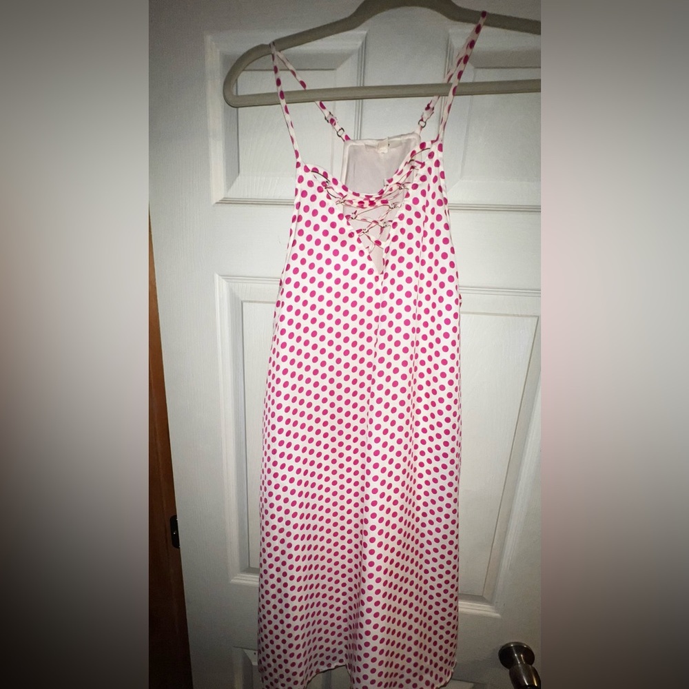 Pink and white polka dot dress .. worn twice… large